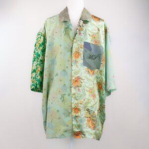 NWT Marine Serre Silk Floral Print Button Down Bowling Shirt, Green Multi, Large